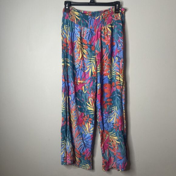 Kona Sol Cover Up Pants Womens Small Pull On Blue Floral - Picture 1 of 5